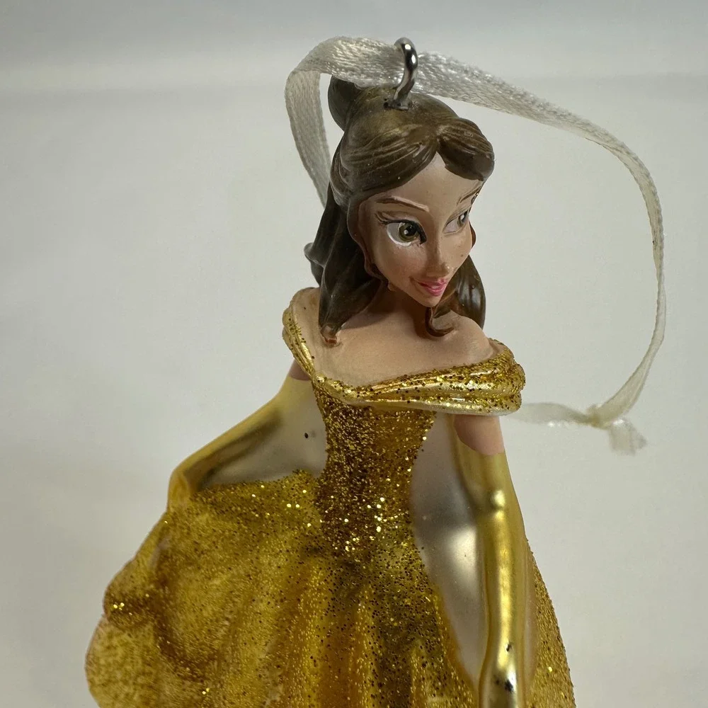 Disney Parks Blown Glass‎ Belle Ornament Beauty & The Beast Gold Glitter 4.5